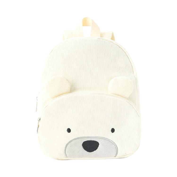 Corduroy Backpack With Bear Detail Generous Storage Space School Bag Casual Daypack for Student and Teens