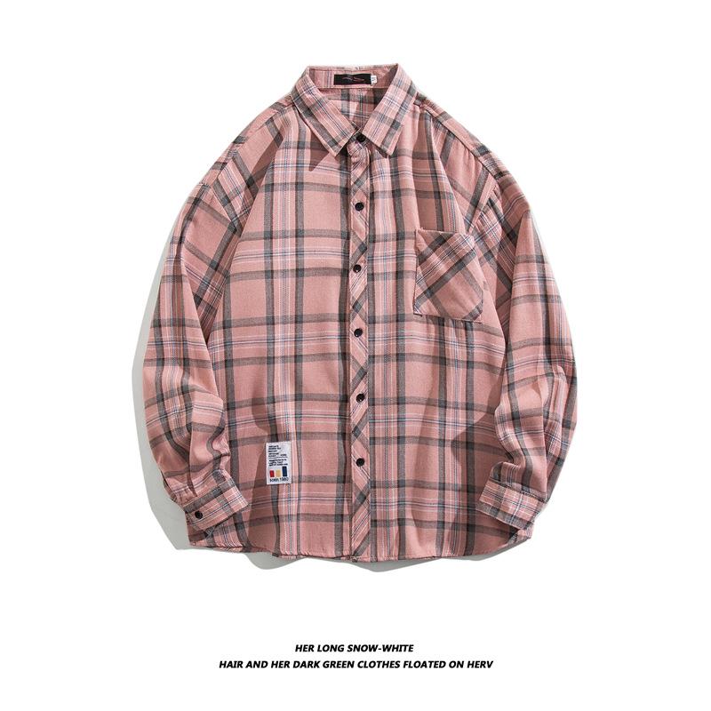 

KOBPT Men s Retro Plaid Long-Sleeve Loose Casual Shirt for Spring and Autumn XL