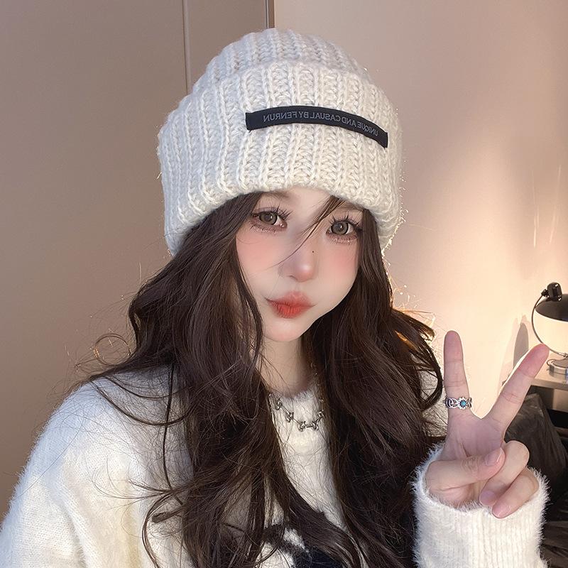 Women's Autumn and Winter New Style Pile Hat Big Head Wool Hat Showing Face Small Warm Knit Hat Student Ear Protection Cold Hat