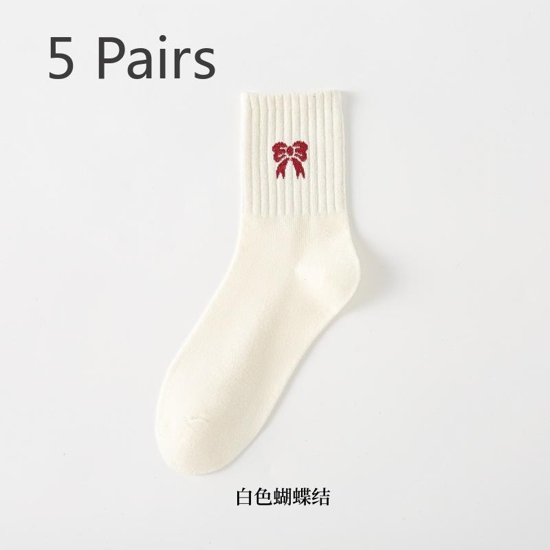

5 пар женских носков-труб без косточек на весну и осень в новом стиле для отдыха 5 Pairs белый
