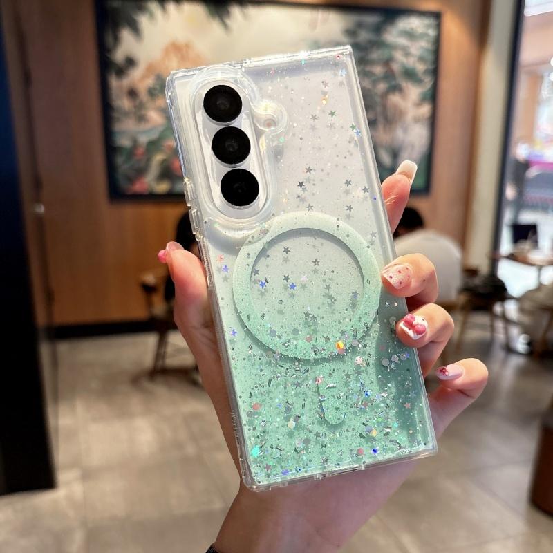 Transparent Glitter Gradient Magnetic Phone Case for Samsung Galaxy Z Fold 7 6 5 4 3 5G for Magsafe Wireless Charge Cover
