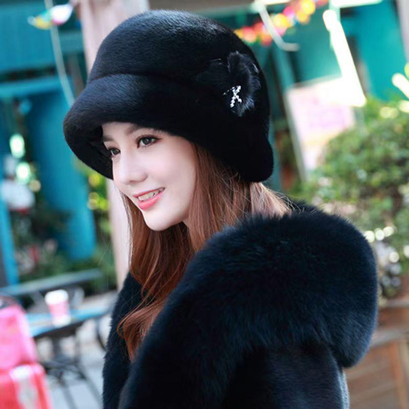 Women's Hat Winter New Faux Mink Fur Hat - Middle-aged and Elderly Women's Gift Hat - Faux Fur Bucket Hat