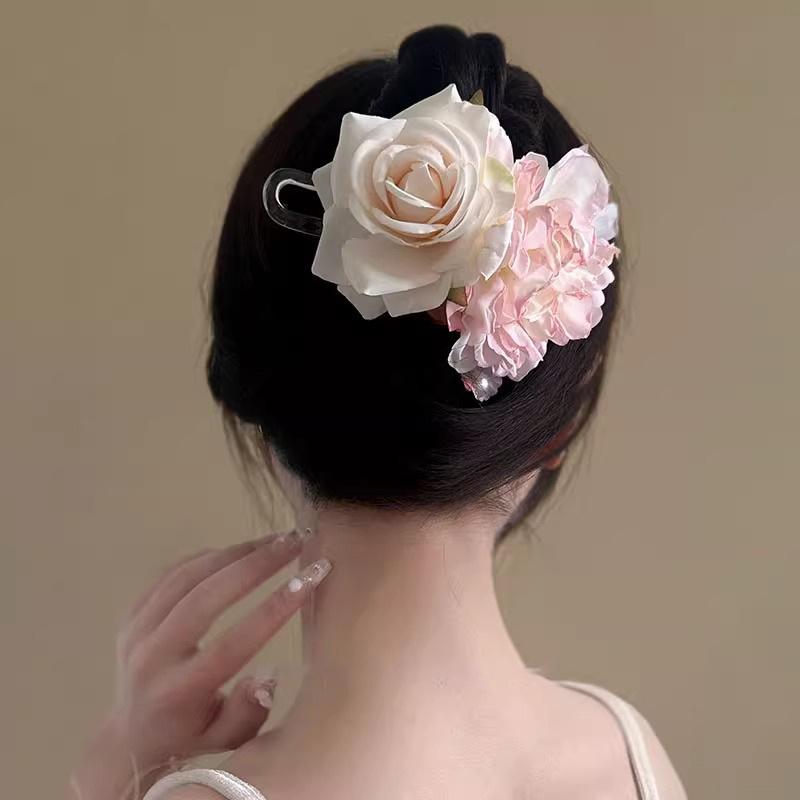 Pink Flower Hair Claw Fairy Hair Clip Large Hairpin For Women Girls Sweet Versatile Hair Clip Fashion Hair Accessories Gifts