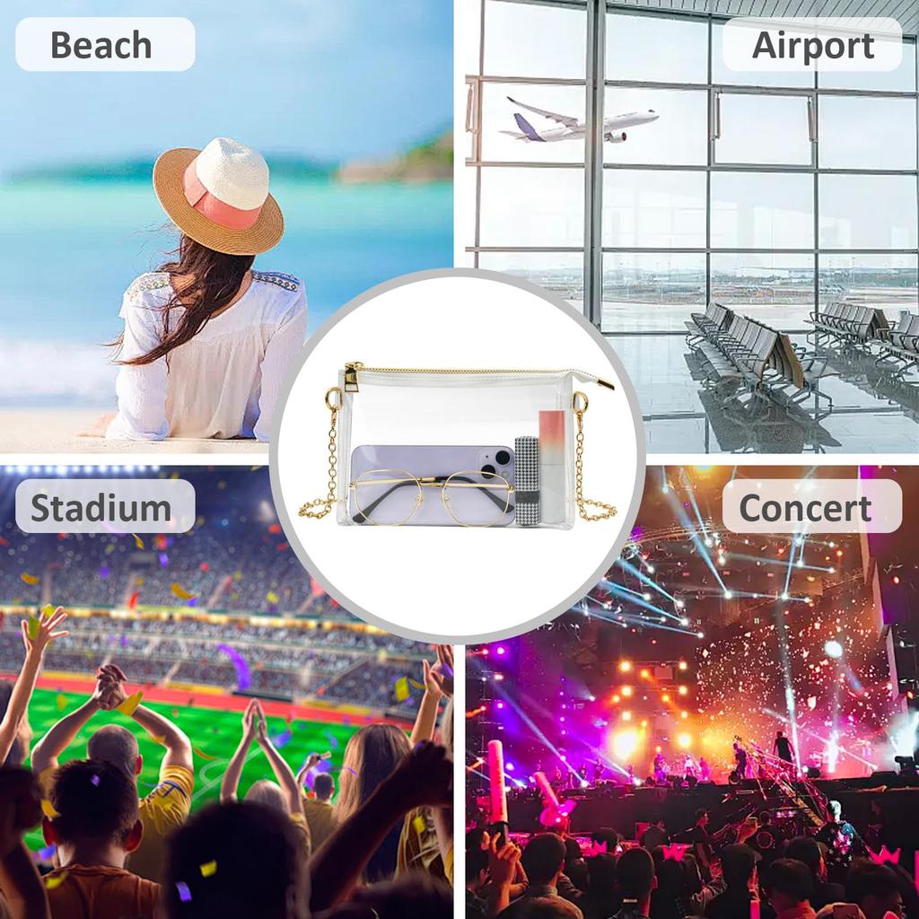 Enkrio Vinyl Crossbody with Shoulder Stadium Approved Waterproof Stylish for and School Chain Bag, Bag, Clear, Chain, Bag, PVC, Pouch, Women, Pool,