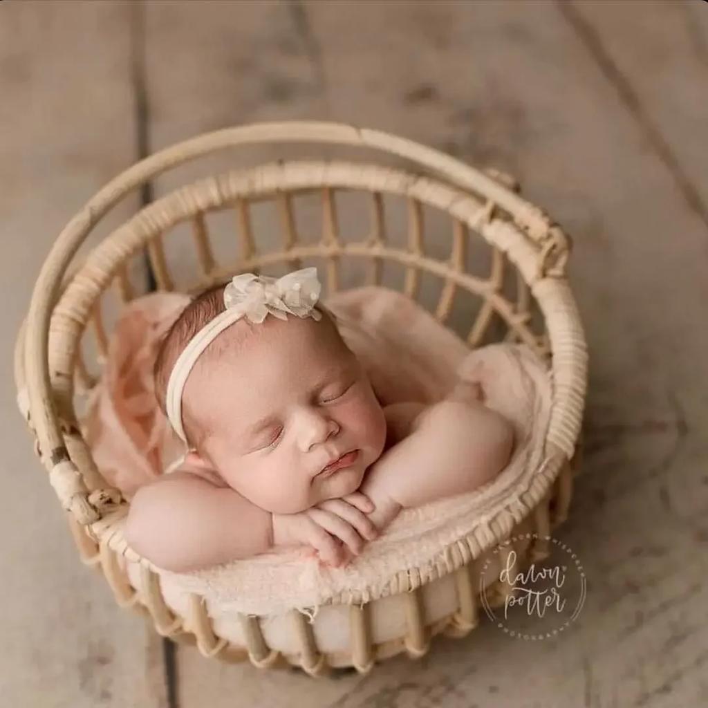 Newborn Photography Props Retro Rattan Basket Chair Infant Photo Baby Girl Boy Posing Bed Background Photography Accessor