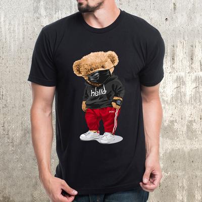 Men's Summer Little Bear Cartoon Printed Cotton Short Sleeve T-shirt
