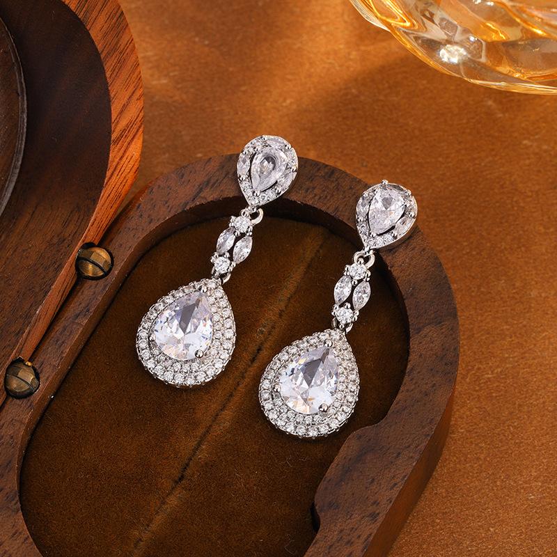 Baroque Retro Unique Drop Tassel Full Diamond Earrings For Women  Silver Luxury Delicate Zircon Long Earrings Party Gift