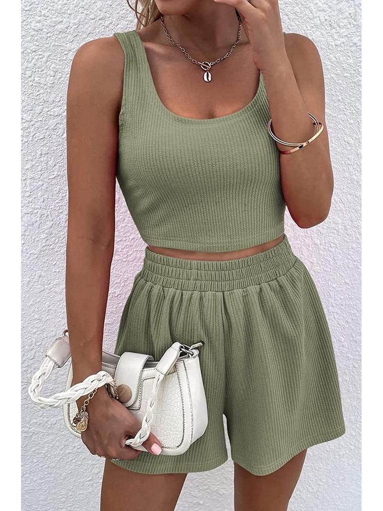 2023 Summer Women's Sweet Style Knit Sleeveless Casual Solid Color Suit