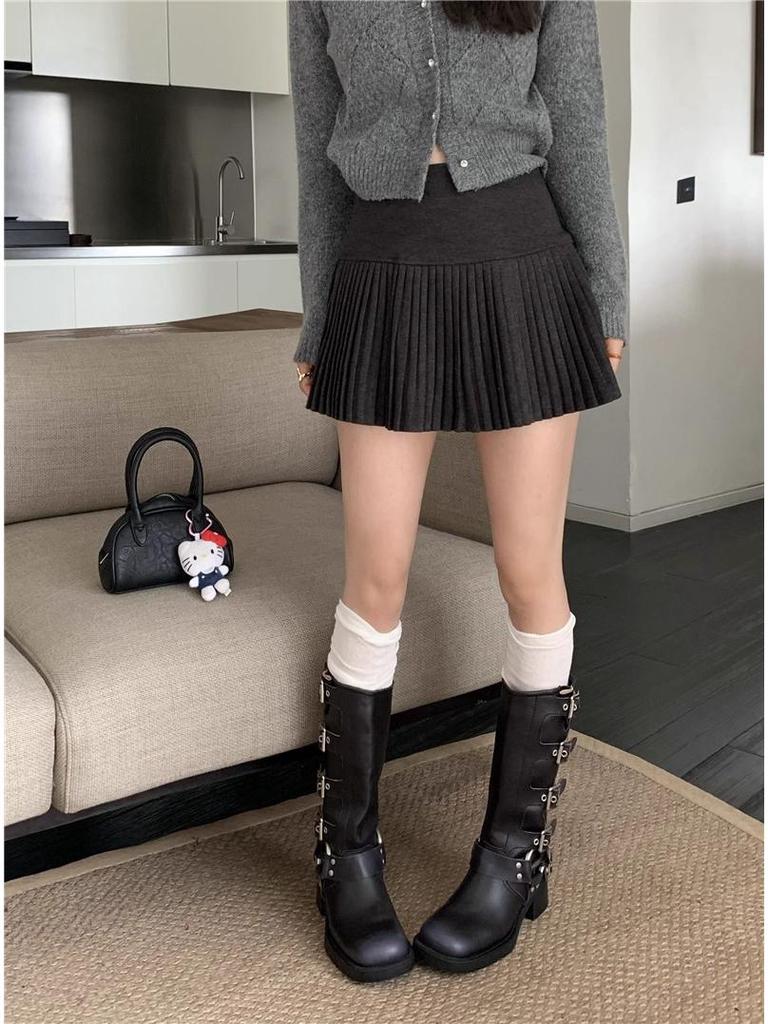 Damen High-Waist A-Linien Faltenrock - Schlankmachend, Kurzer College-Stil für Frühling & Herbst