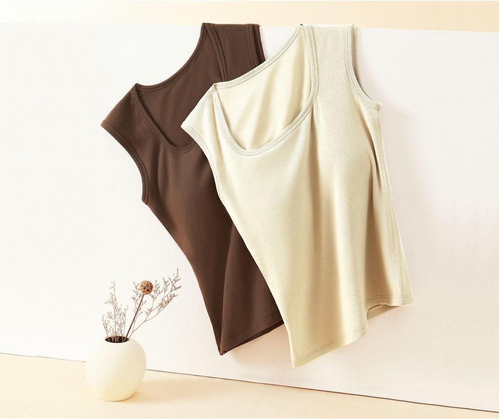 Women's Warm Wide-Strap Vest with Integrated Bra Pads - Wear Alone or As Layered Camisole