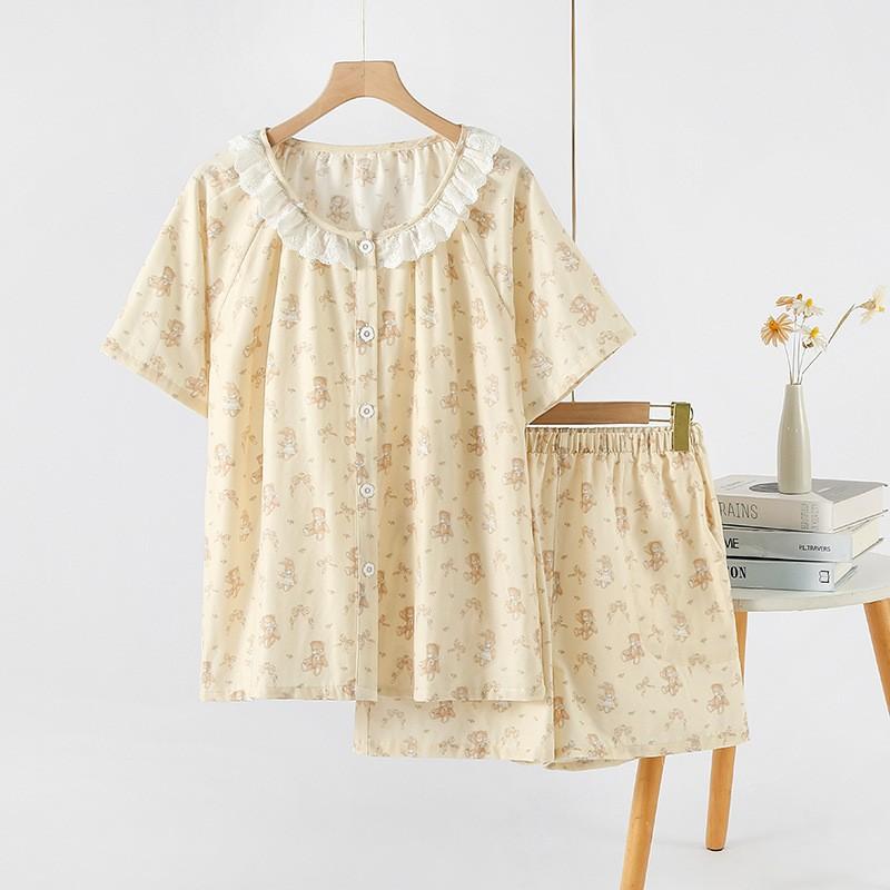 Summer princess style short-sleeved shorts lace floral sweet girls pajamas loungewear cover