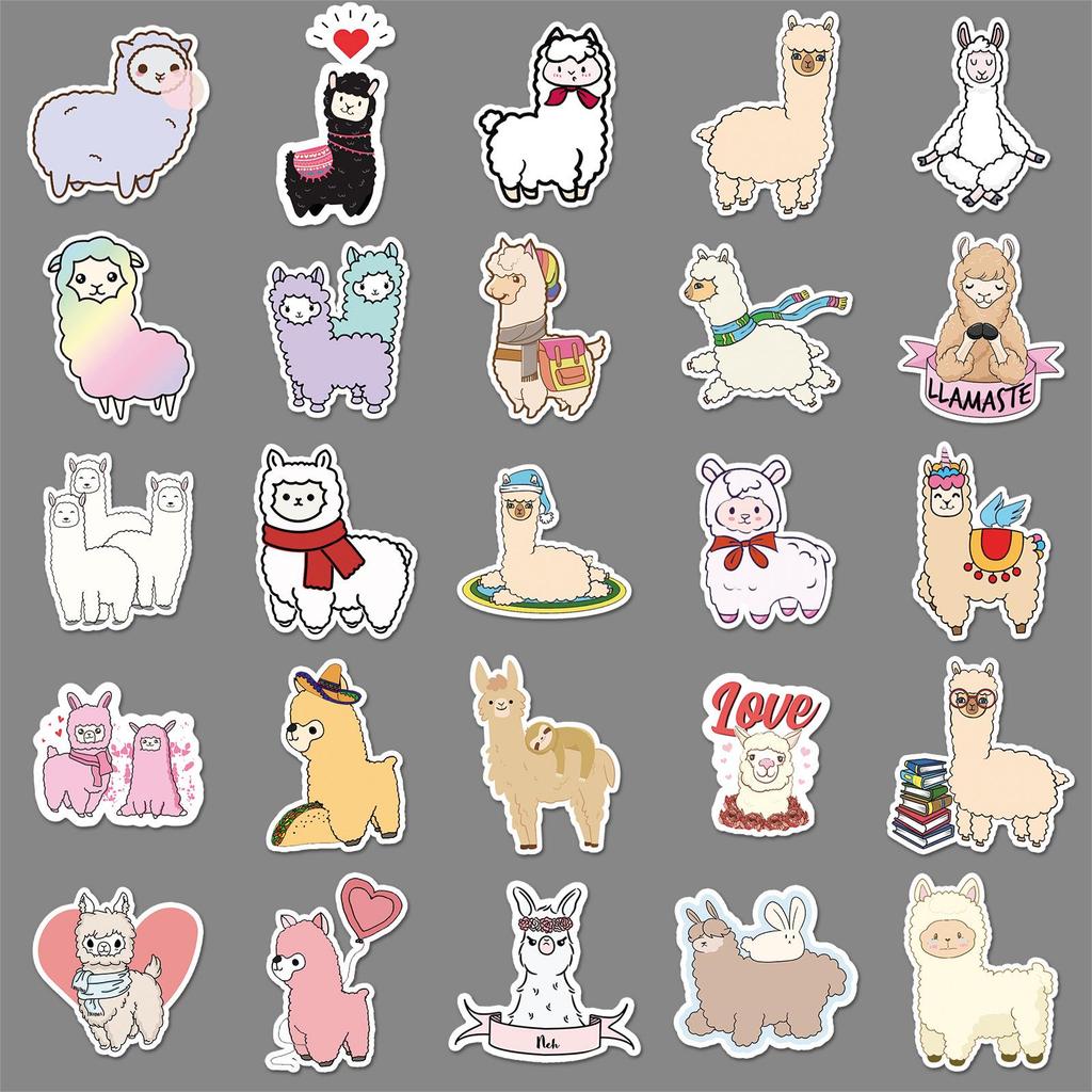 50 Adorable Cartoon Alpaca Stickers for Suitcases, Scooters, Refrigerators, and Notebooks