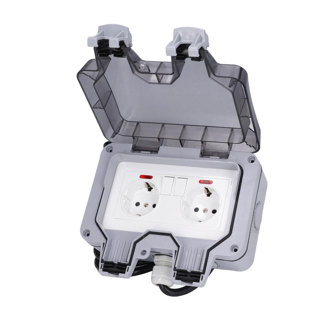 Outdoor Socket Dual European Power Outlet IP66 Waterproof Wall Receptacle  16A