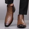 Retro Embroidered Ostrich Pattern Men's Mid-Calf Square Toe Knight Boots, Plus Size 38-48