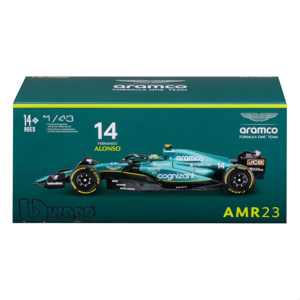 Bburago F1 2023 Model Scale Signature Series Aston Martin AMR23 Fernando Alonso Miniature Car Diecast Model 1/43 #14 18-38091(#14)