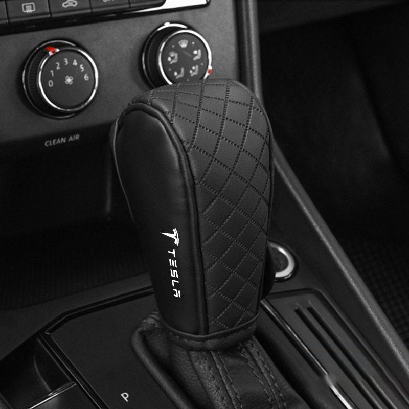 Car Gear Shift Protective Cover Leather Shift Lever Cover Gearbox Shifter Knob For Tesla Model 3 S X Y Style Roadster Invader Coil Mod WYE K80