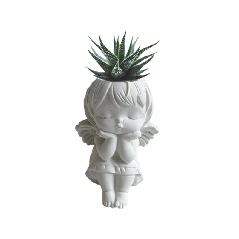 Garden Planter Pot Silicone Mold Wing Girl Vase Flower Pot Pen Holder Resin Mold Unique Garden Decoration Planter Mold