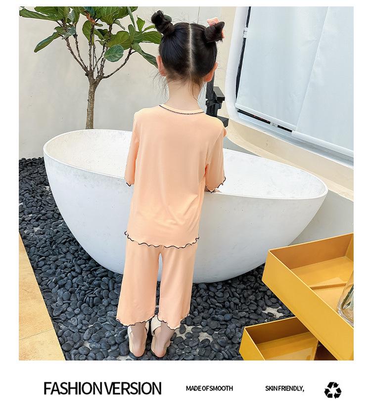 Girls' Modal Summer Pajama Set: Lightweight, Seven-Sleeve Baby Lounge Wear for Air Conditioning.