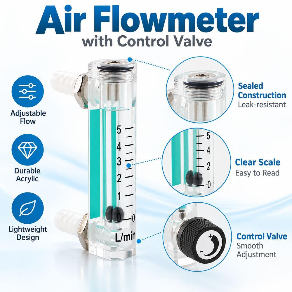 Acrylic Gas Flow Meter Float Indicator Tube Flow Meter Gas Rotameter Oxygen Flow Monitoring