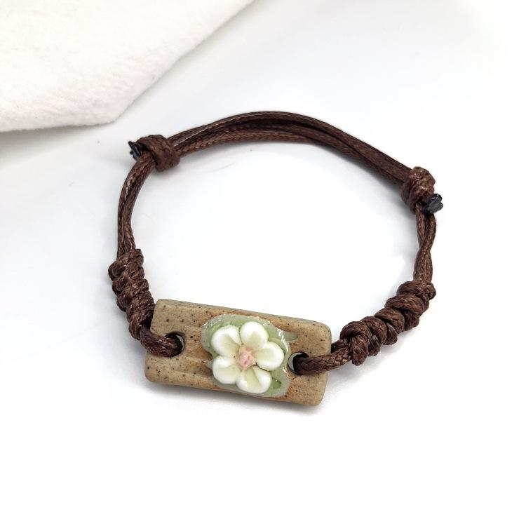 Retro Stone Flower Bracelet Female Jingdezhen Handmade Jewelry Woven Ceramic Pinched Flower Bracelet
