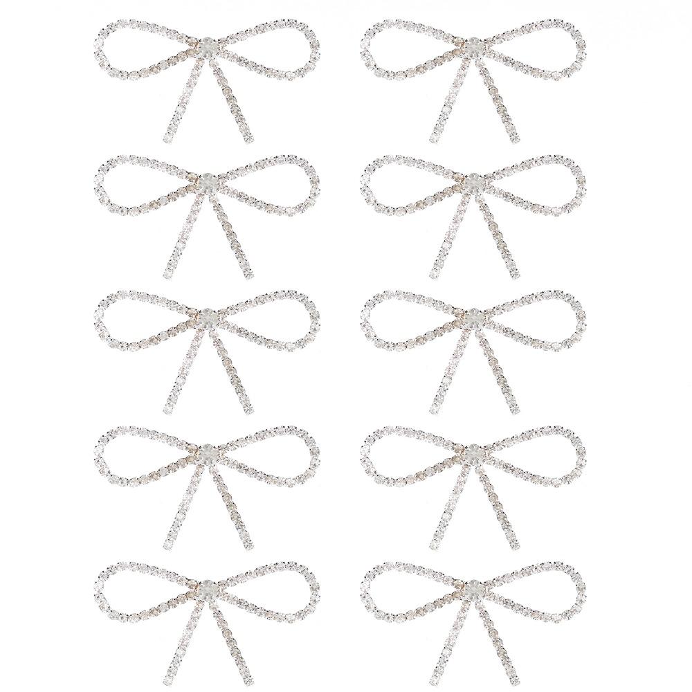 10pcs Vintage Bowknot Bow Brooch Pin Silver Tone Claw Chain Pin Sparkly Rhinestone Brooch  For Women