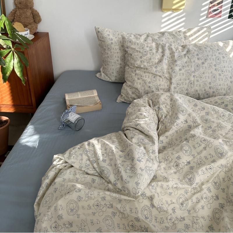 French Style Retro Printed Bedding Rural Style Duvet Cover Solid Color Dust-proof and Easy To Clean Mattress Protective Covers Envelope Pillowcase