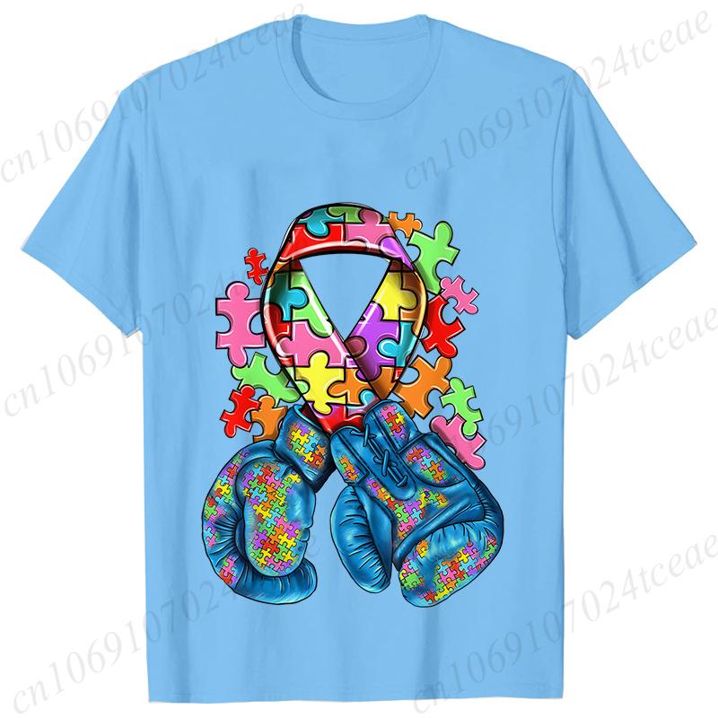 Autism Awareness with Boxing Gloves Shirts for Women Clothing Be Kind Puzzle Neurodiversity Tees Autistic Pride Female Clothing