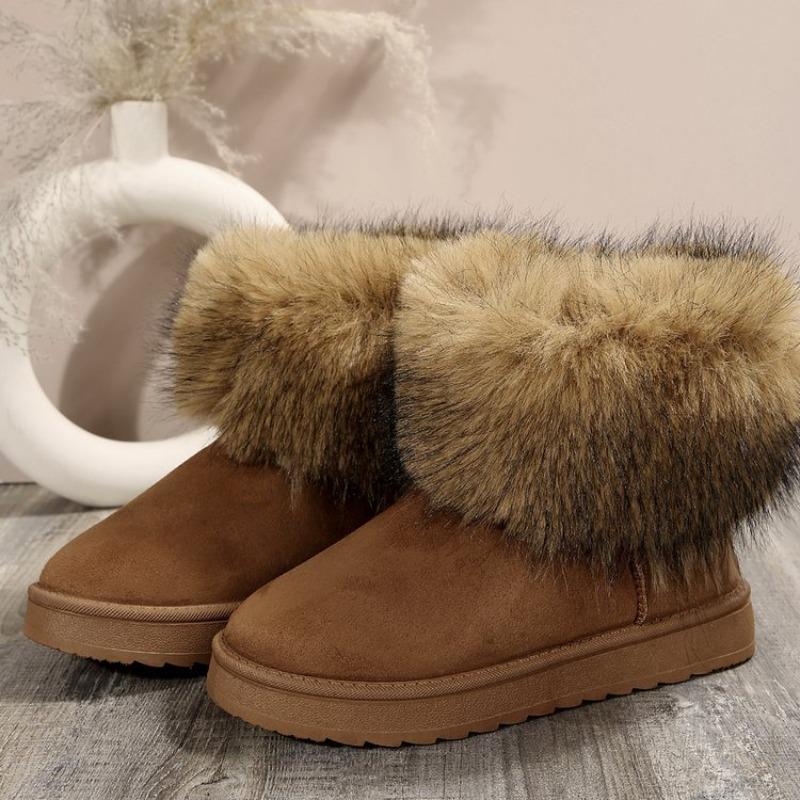 Large Size Fluffy Snow Boots for Women, Warm In Autumn and Winter, Piled and Thickened Retro Snow Boots for Women, Cotton Boots for Women