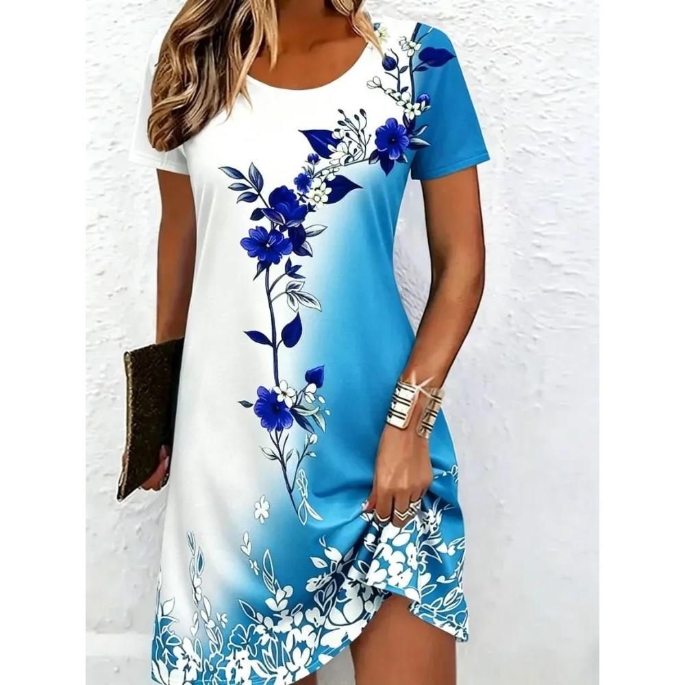 Women's Flower Print Daily Comfort Short Sleeve Dress Casual Breathable Casual Dresses