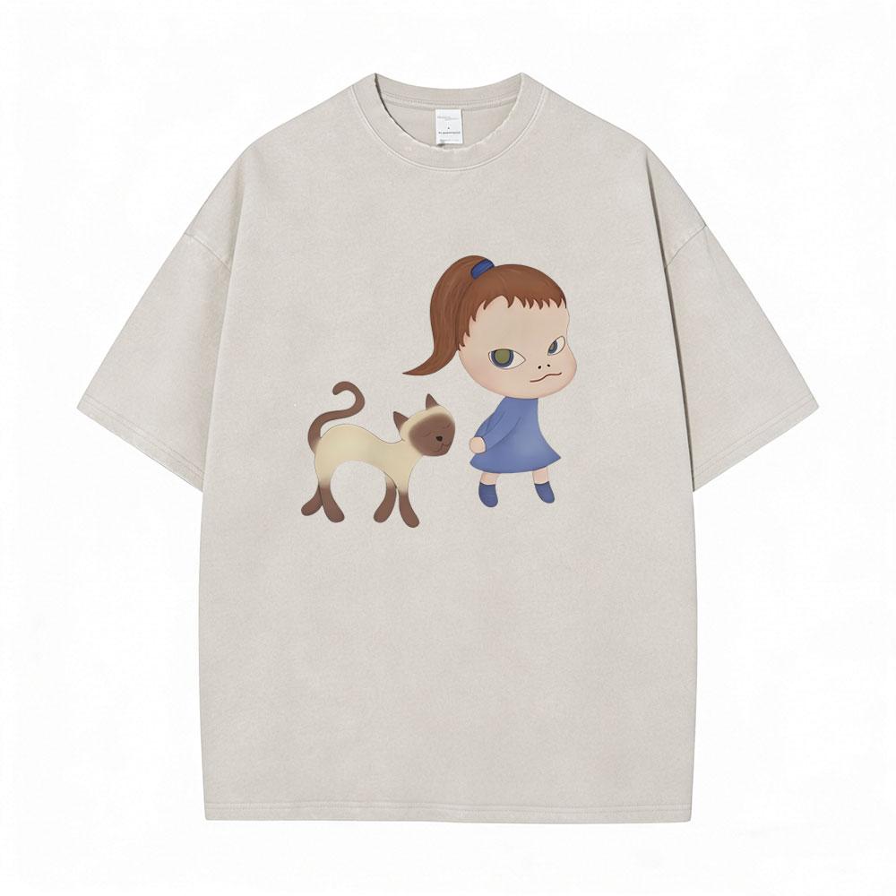 Hot Sale Yoshitomo Nara Vintage Washed Tshirt Men Women Casual Funny T Shirt Male Cotton Oversized Short Sleeve Tops Streetwear