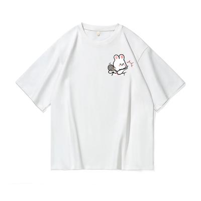 2025 Summer Cartoon Tennis Rabbit Print Couple T-Shirts Tee for Men Women Casual Loose Short Sleeved Tshirts Top