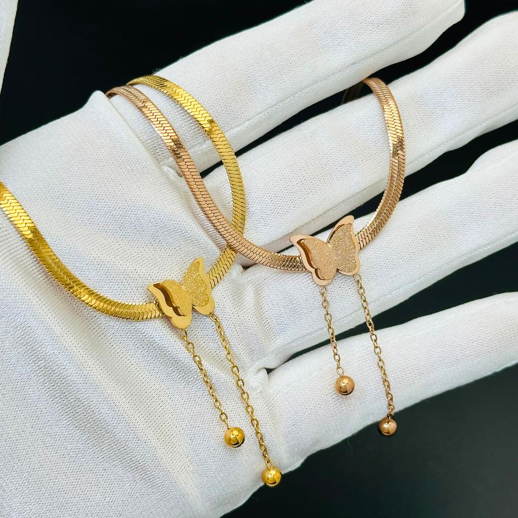 Multilayer Vintage Butterfly Necklace For Women Gold Color 316L Stainless Steel Blade Snake Chain Charms Choker Jewelry Gift