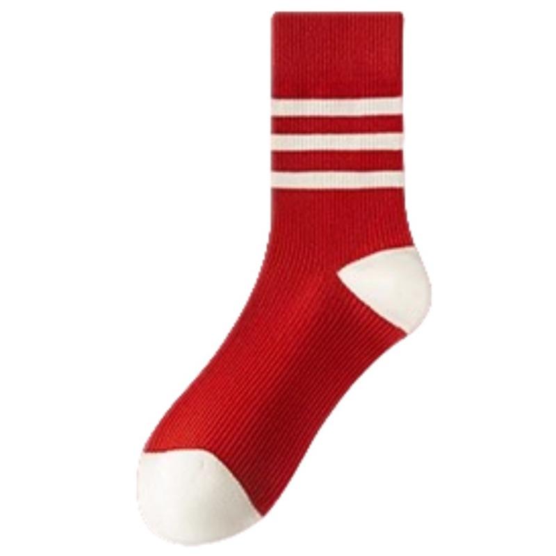 5 Pairs of Women's Autumn and Winter Pure Cotton Wedding New Year Boneless Red Socks