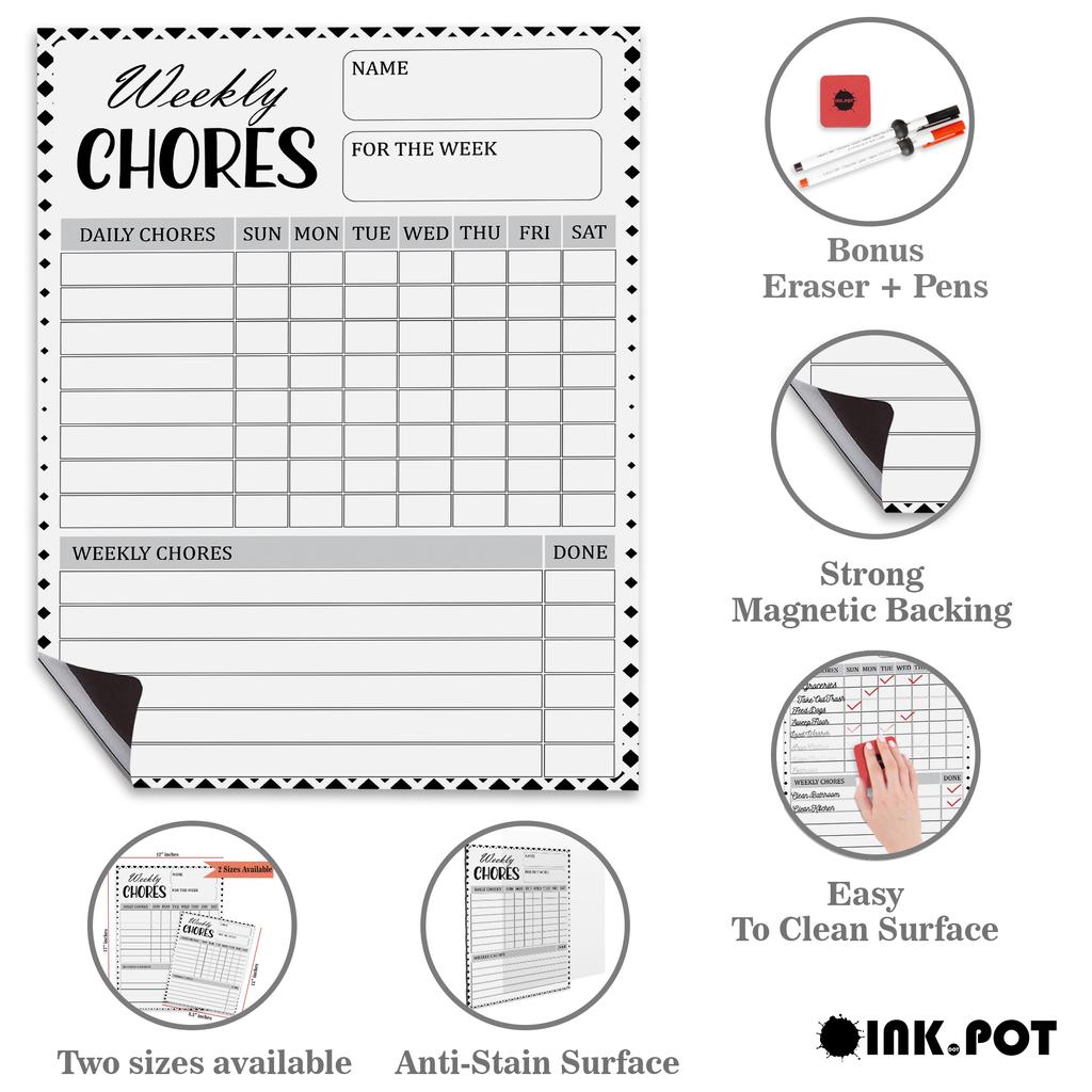 Inkdotpot Magnetic  Whiteboard Weekly Chores Chore  Chart For  Refrigerator  - Dry Erase Behavior Chart For Kids