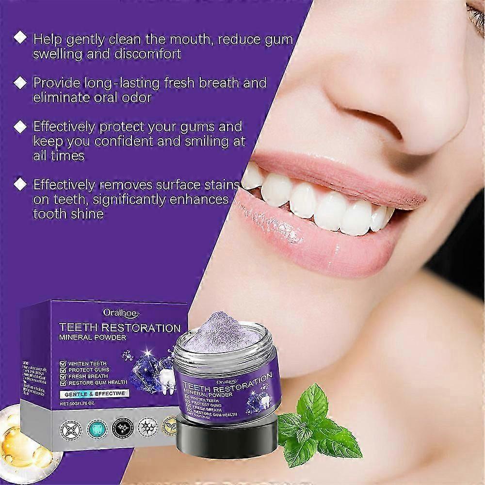 2X Dental Restoration Mineral Powder, Natural Mineral Tooth Powder for Teeth Whitening, Stain Removal, Fresh Breath, Oral Care