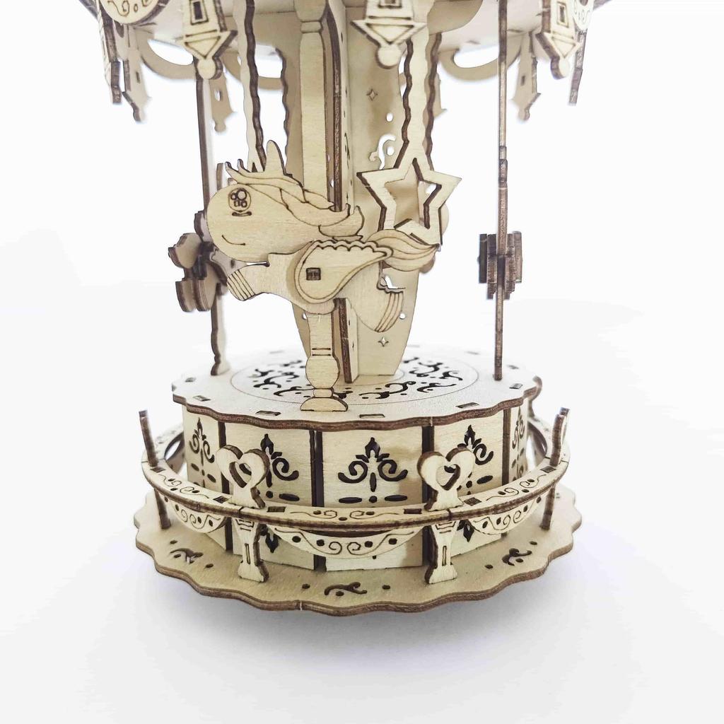 Adult 3D Wooden Puzzle: Troy Carousel Handmade DIY Craft Model Kit Birthday and Christmas Gift for Women