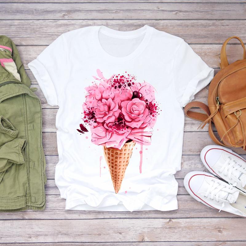 2023 Womens T-Shirt Dream Feather Graphic Fashion Print Women Harajuku Top Female Tshirt Oversize White Short Clothes
