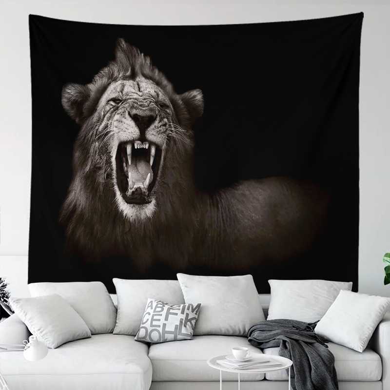 

Лев Вовк Тигр Візерунок Фон Настінний Гобелен Вовк Дивлячись Святий Звір Гобелен Домашній Декор Настінний Гобелен 100X75CM