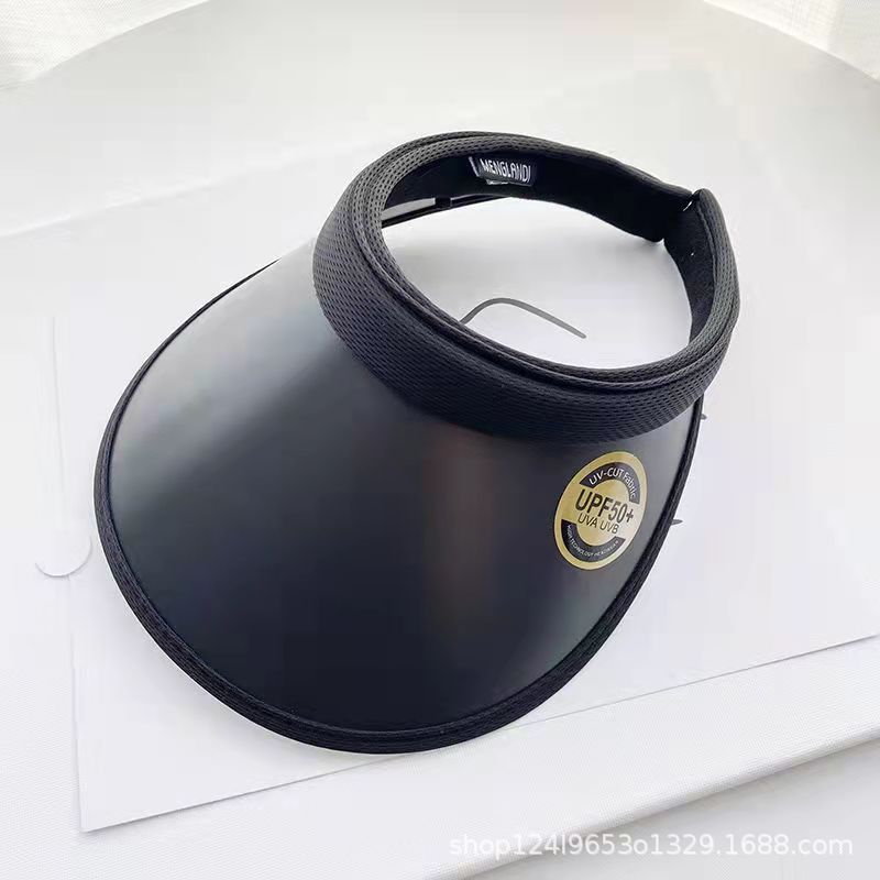 

Folding bucket hat high-end flat top big head circumference princess style adjustable new sun hat can be one size fits all чорний