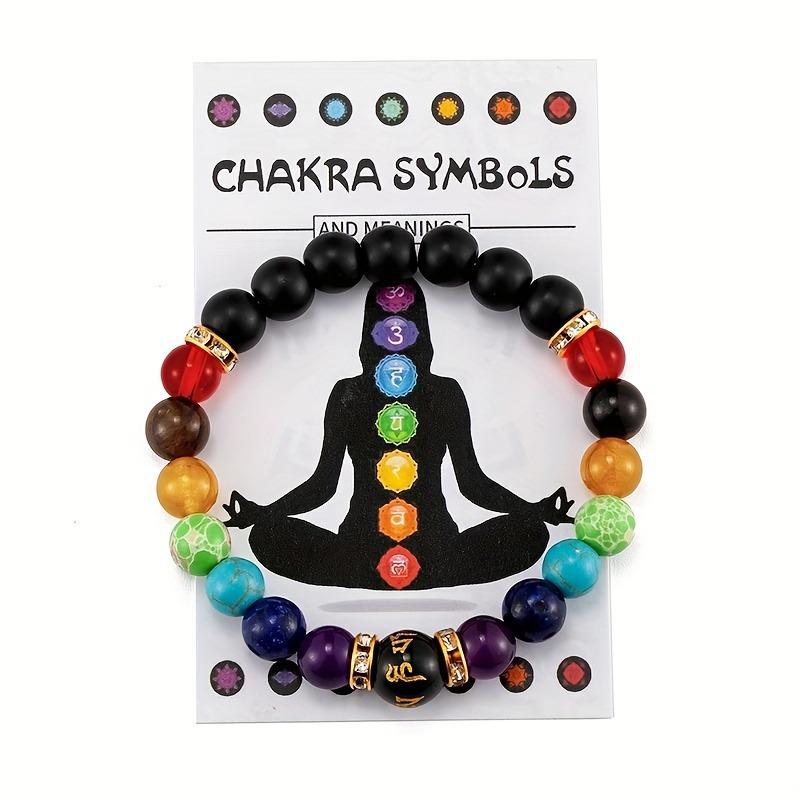 Xiyin TK Seven-Color Stone Yoga Energy Bracelet, Ethnic Style Natural Stone Meditation & Decompression Accessory 8mm