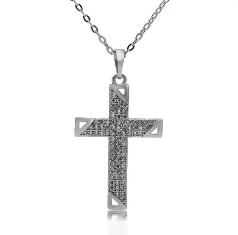Exquisite Cross Studded Zircon Pendant Necklace for Women Fashion Glamor Wedding Jewelry