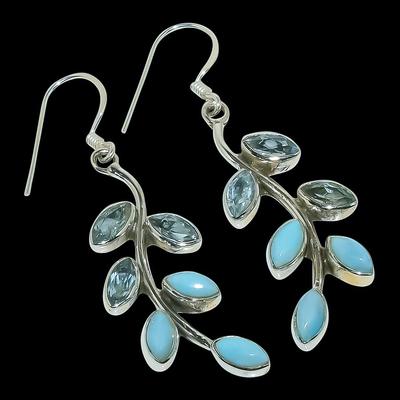 Natural Republic Larimar Gemstone Handmade 925 Solid Silver Earring 1.75" V7P35