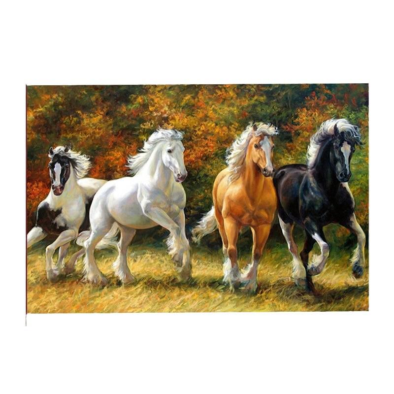 5D Digital Oil Painting of Galloping Horses - Living Room & Bedroom Art (No Frame)