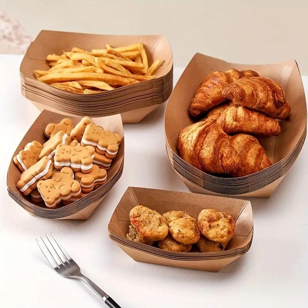 200Pcs Oil-proof Disposable Food Trays Durable Eco Friendly Boat Shape Snack Bowl Thickened Waterproof Sushi Plate Wedding