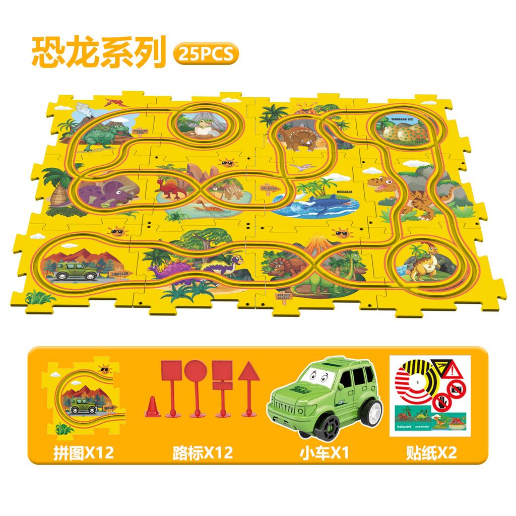 Electric Splicing Track Cartoon Car Set Diy Puzzle Assembly Track Puzzle, Children'S Toy Car