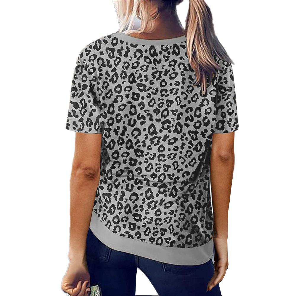 2021 Independent Station Wish European and American Cross-border Women's Clothing, Summer Round Neck Leopard Print Short-sleeved T-shirt Top