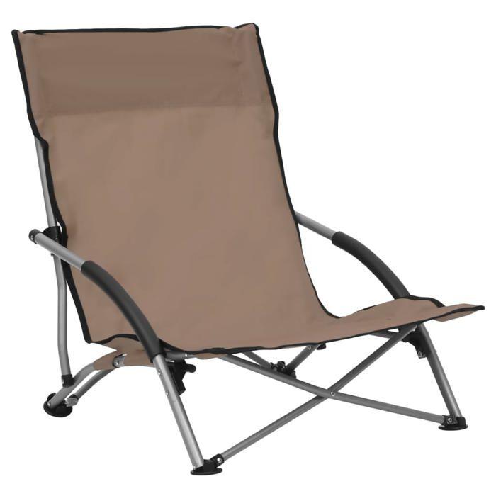 Folding Beach Chairs - vidaXL - Taupe - Oxford Fabric - Steel - Set of 2
