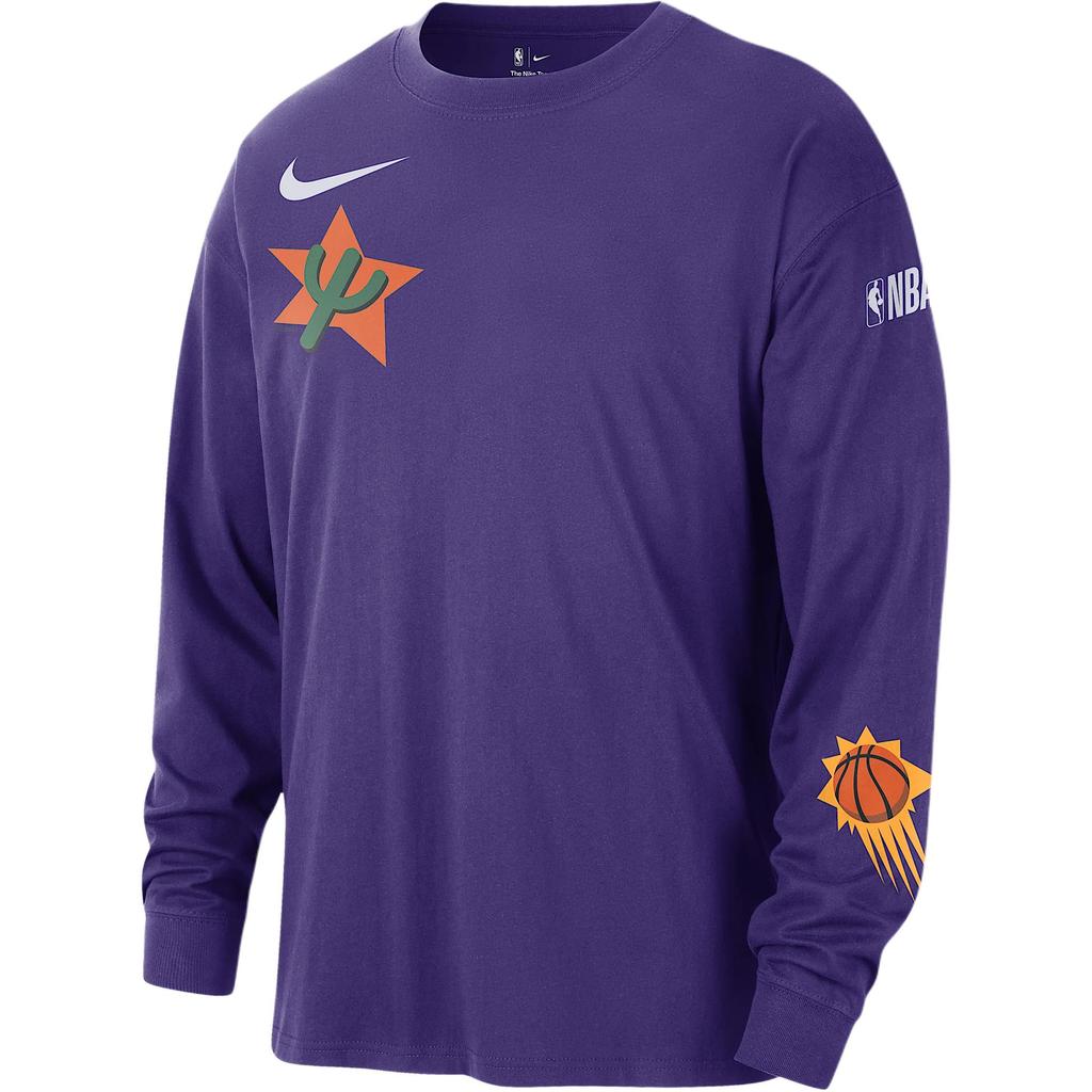 Nike X NBA Collaboration Max90 Phoenix Suns FW24 Courtside City Edition Logo Comfort Loose Long Sleeve T-Shirt Men Tops Purple HJ2556-504
