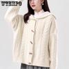 Hooded Sweater Cardigan for Women Autumn/winter Style Cow Horn Wood Button Knitted Jacket Loose Top