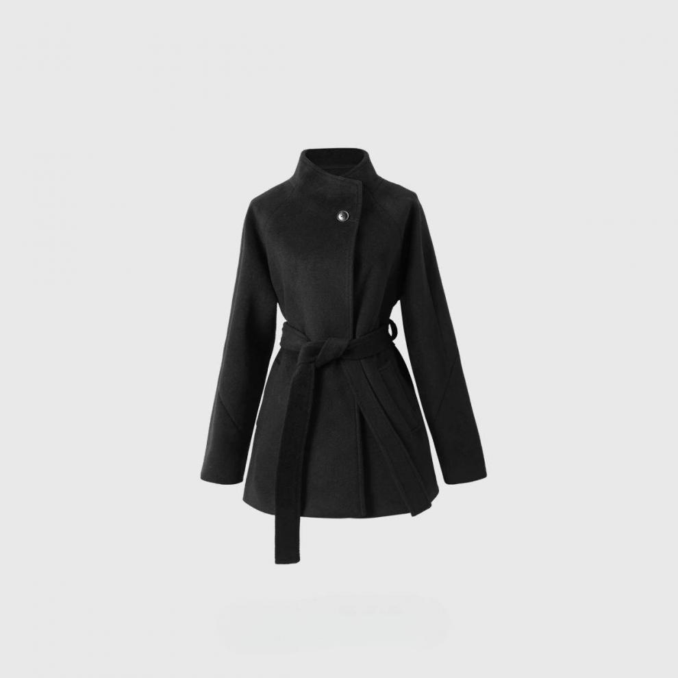 Women's Black Woolen Coat - Autumn/Winter 2025 High-End Casual Slimming Korean Style